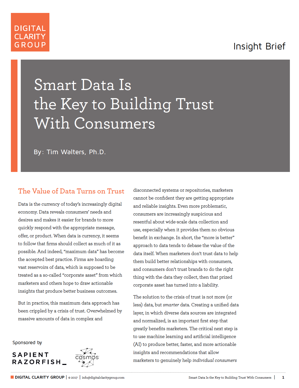 Cover of the report entitled Smart Data is the Key to Building Trust with Consumers